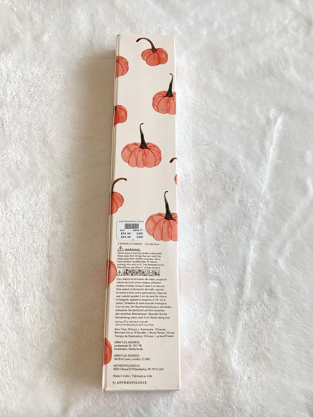 Anthropologie Fall Icons Taper Candles Set of 2 New Painted Pumpkins Rose Pink